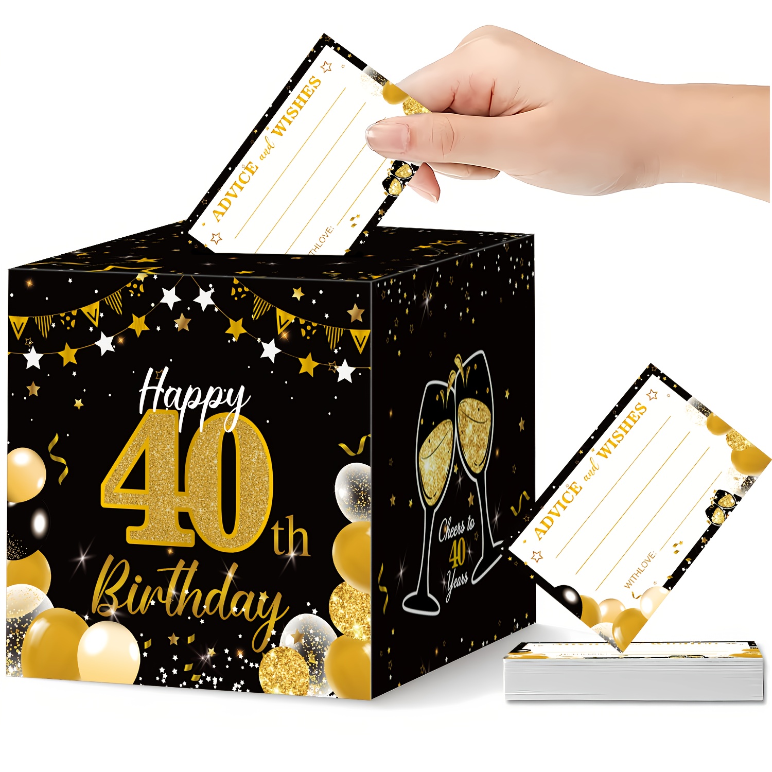 Image of 51pcs, Craft Card Box, Black Golden Themed 40th Birthday Party Card Box, 40th Birthday And Card Box, -purpose Gift Box With Tickets, Suitable For 40th Birthday Parties, 40th Logo Decoration Supplies