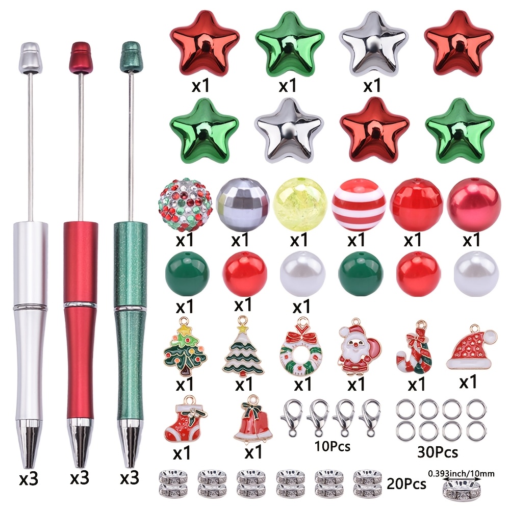 TEMU 9 Sets Christmas Star Raspberry Ball Pendant Charm Pen Set, 1mm Round Bead Pen Making Set, Office And School Writing Additions With Sil Pendant,