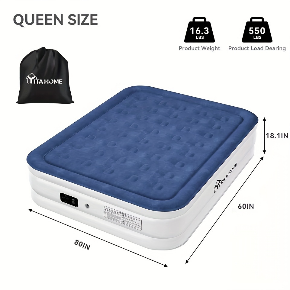 Queen Size Air Mattress Built In Pump 18 Inch Foldable Temu