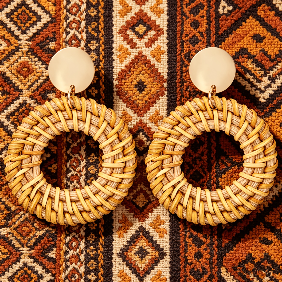 Image of Bohemian Style, Light, Hand-woven Wicker Grass Ring, Women's Pendant Earrings, Women's Jewelry Gifts, Earrings