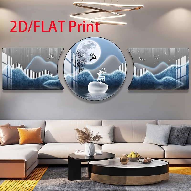 TEMU 2d Flat, 2d Flat 3pcs Set Modern Minimalist Living Room Decorative Painting, New Matching Crystal Porcelain Mural Wall Art For Sofa Background