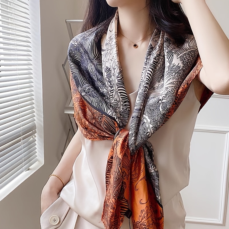 An Elegant 100% Silk Scarf for Women - Mature Style, Decorative Square Scarf, Craftsmanship, Dry Clean Only, Resistant to Deformation, Printed with a Scenic Landscape Pattern, Suitable for Outings - a Refined Featherless Shawl