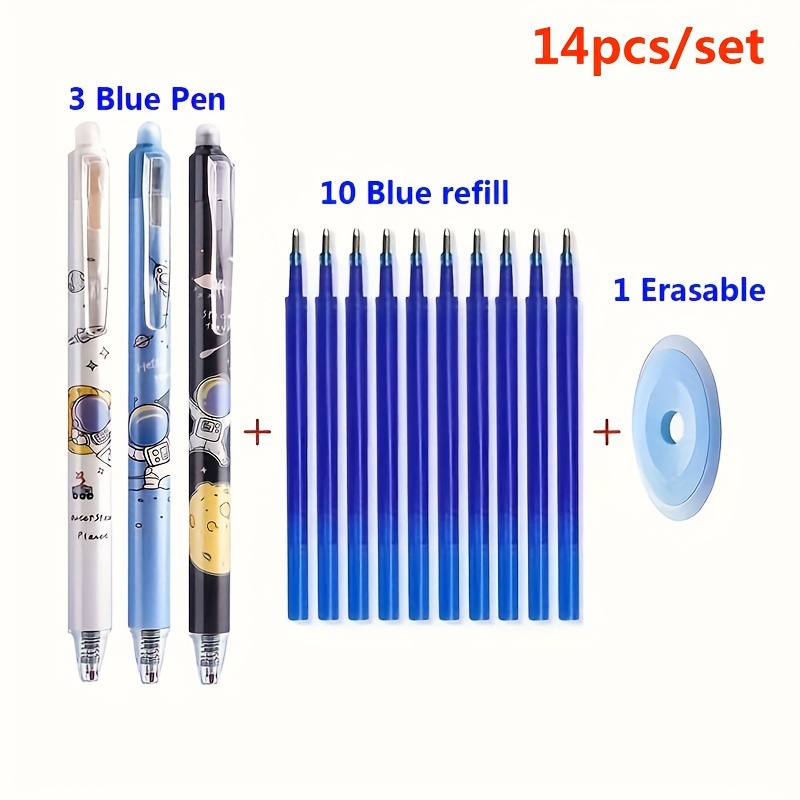 

14 Press Erasable Gel Pens -0.5 Mm Fine, Washable, Smooth Writing - Includes 3 Pens, 10 Refill And Eraser