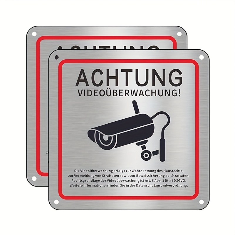 E-shop 2er-Set Videoüberwachung-Warnschilder, 15x15cm selbstklebende Warnschilder für Sicherheit im Innen-/Außenbereich, mit Kamera-Symbol rotem Rand,