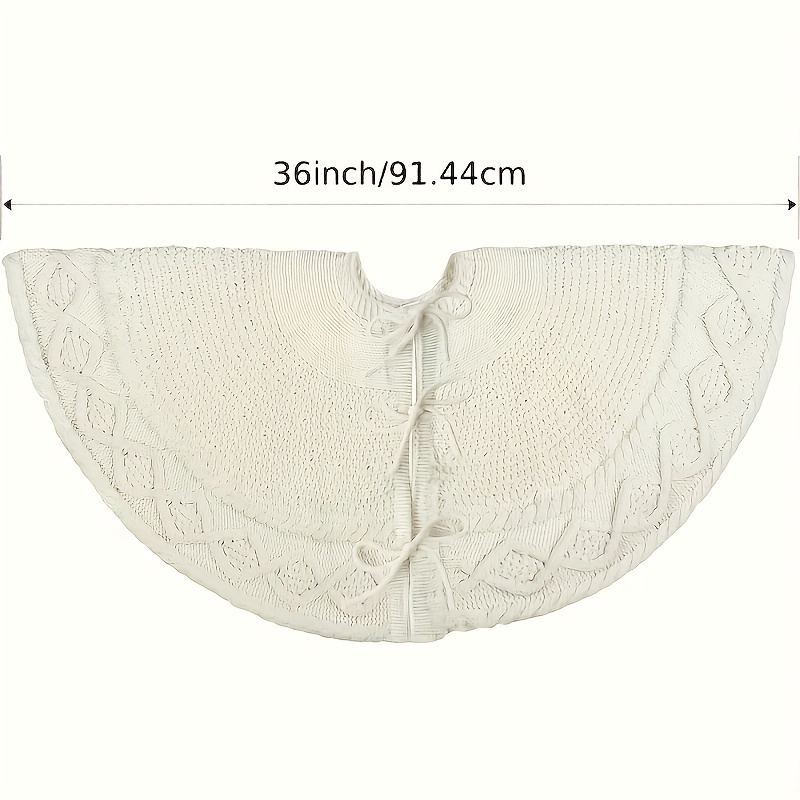 TEMU Rustic Cream Knit Christmas Tree Skirt - 36-inch Diamond-trimmed Tree Skirt With Drawstring Closure, Party Decoration, Christmas Home Decor