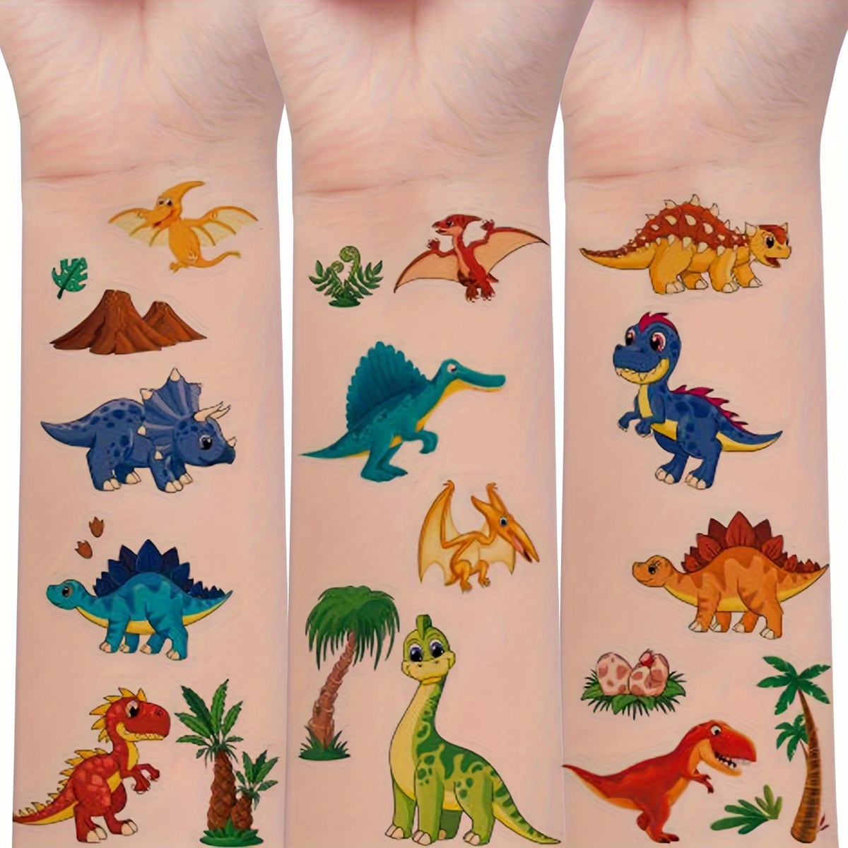 

Dinosaur Temporary Tattoos - 120 Unique Cartoon Designs, Includes T-rex, Stegosaurus & Triceratops, Perfect For Birthday Parties & Fun Art Projects