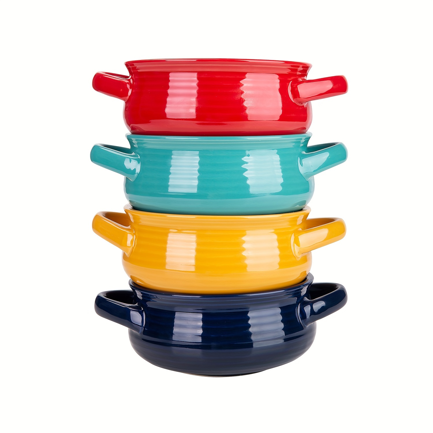 

4pcs, Ceramic Double Handle Soup Bowls Set, Assorted Colors, 5.5-inch Diameter, Oven Safe Glazed Stoneware Dishware, For Serving And Home Kitchen Use