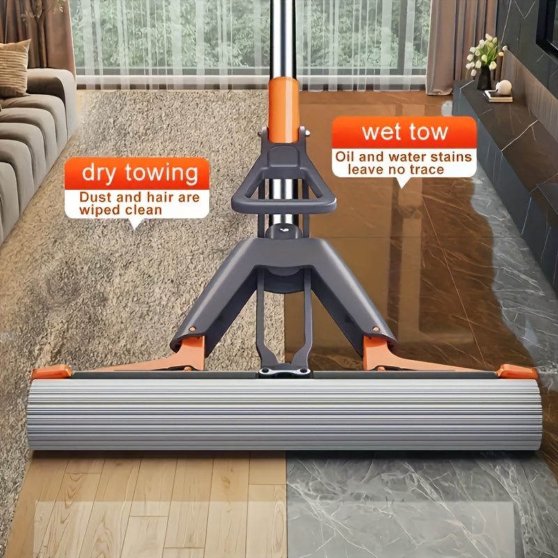   absorbent sponge mop with 2 replacement heads double folding wringing mop one swipe clean household hands free washable foldable absorbent lazy sponge mop durable sponge mop suitable for kitchen bathroom living room floors for   dry 3