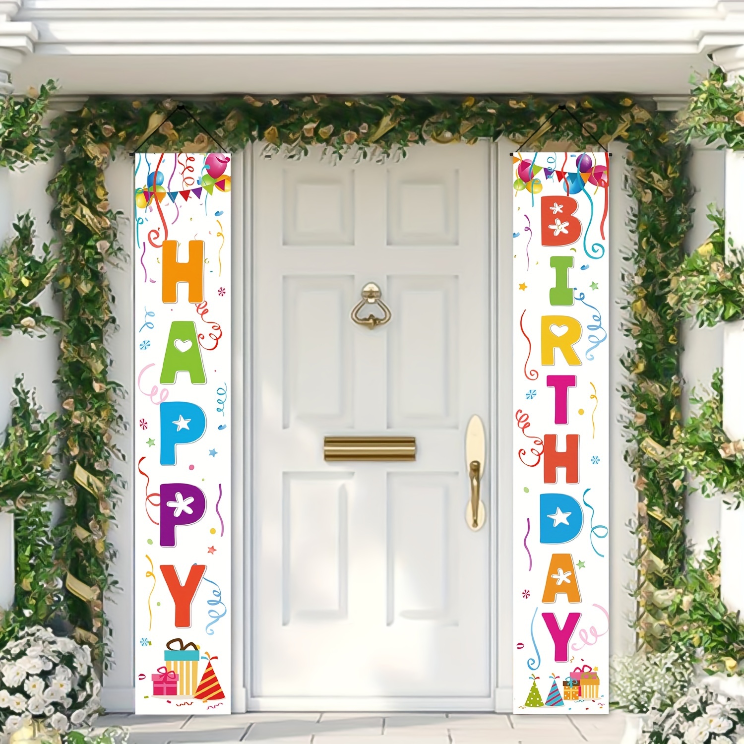 

Polyester Happy Birthday Door Banner - Porch Sign Party Supplies For Garden, Spring, Summer, Fall, Winter Celebrations - 70.9 X 11.8 Inch Decorative Banner For Kids Birthday Background Decoration