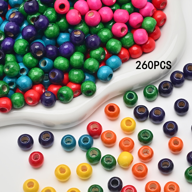 Image of 260 Extra-large Hole 9x10mm Handmade Wooden Beads, New Style Colorful Round Wooden Beads With 4mm Large Hole, Lightweight Wooden Spacer Beads For Lace Necklace Bracelet Diy Craft Handmade Decoration