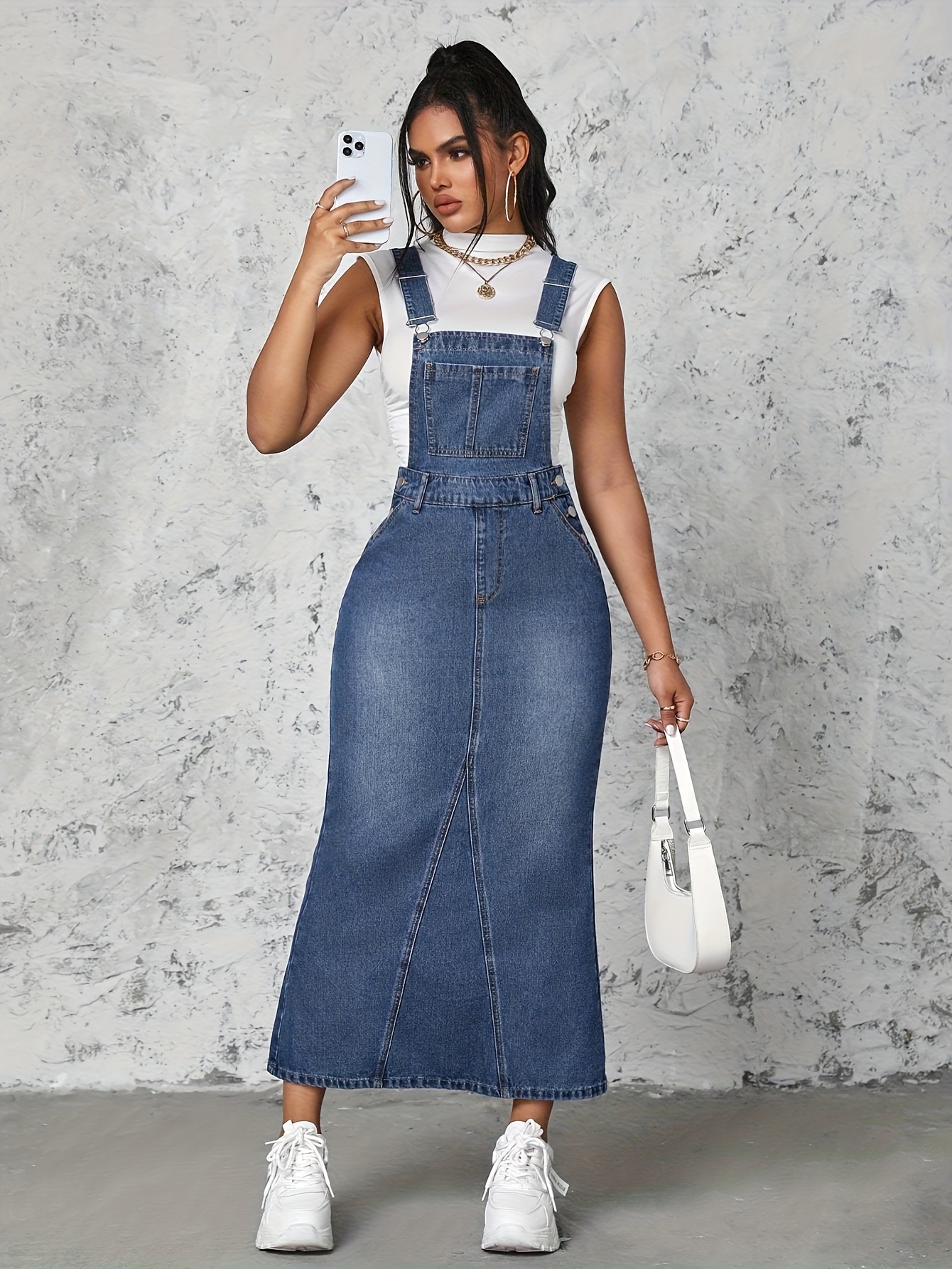 womens denim sleeveless jumpsuit dress adjustable straps - Temu Saudi Arabia