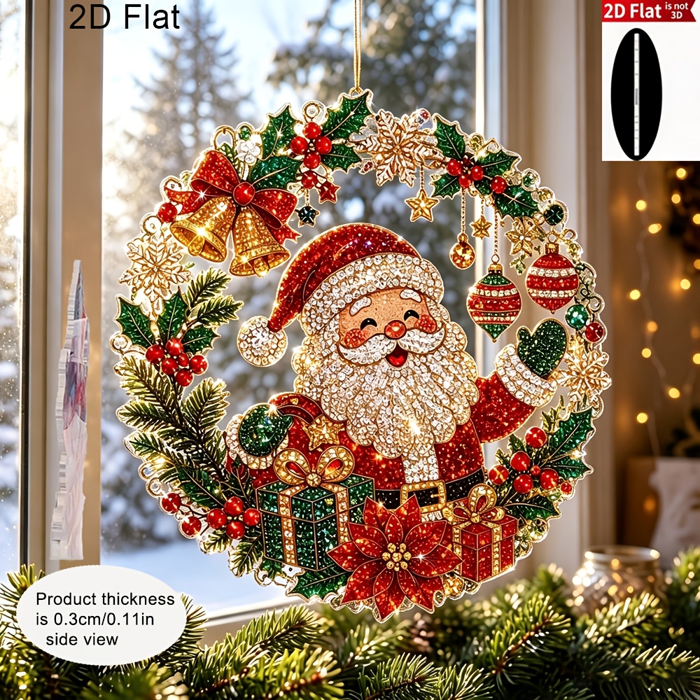 TEMU 2d Flat Christmas Diamond Pattern Art Christmas Tree Hanging Decoration - Includes Santa Claus Wreath And Christmas , Acrylic Material Suitable