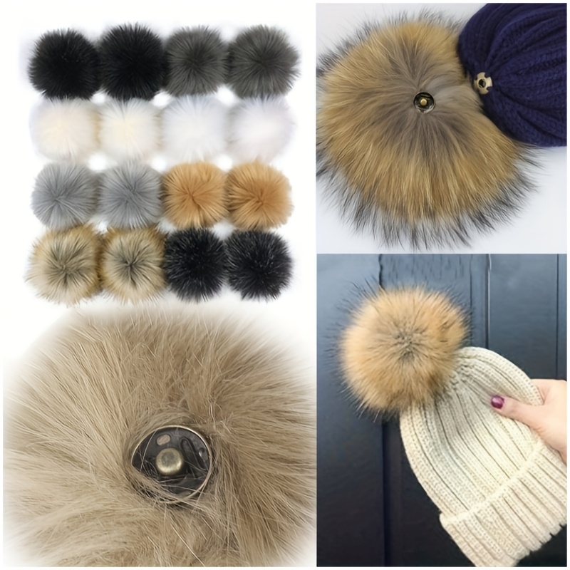 

3pcs Fluffy Fur Pom Poms With Snap Buttons - Detachable & Reusable For Diy Knit Hats, Shoes, Scarves, And Bag Embellishments