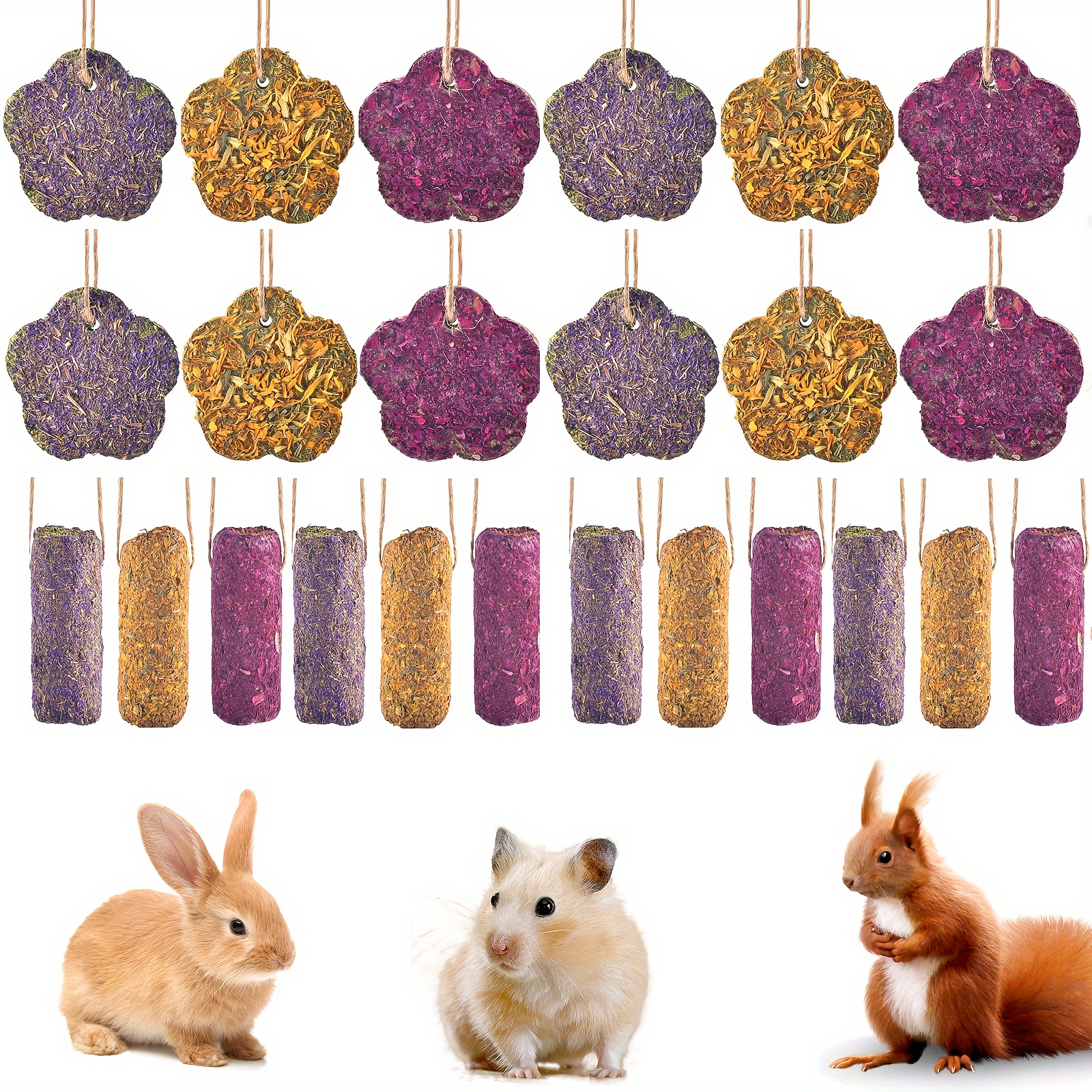 TEMU 24 Pcs Rabbit Chew Sticks, Hanging Chew Sticks & Cakes Hay Strawberry Treat For Bunny Chinchilla Guinea Pig Hamster And Other Small Pets Snack Toy