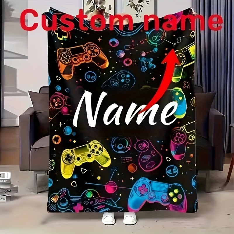 

Customizable Gamer Name Flannel Throw Blanket - For Sofa, Bed, Travel, Camping - Personalized Video Game Controllers Pattern - , Hand Wash - All Polyester Blanket