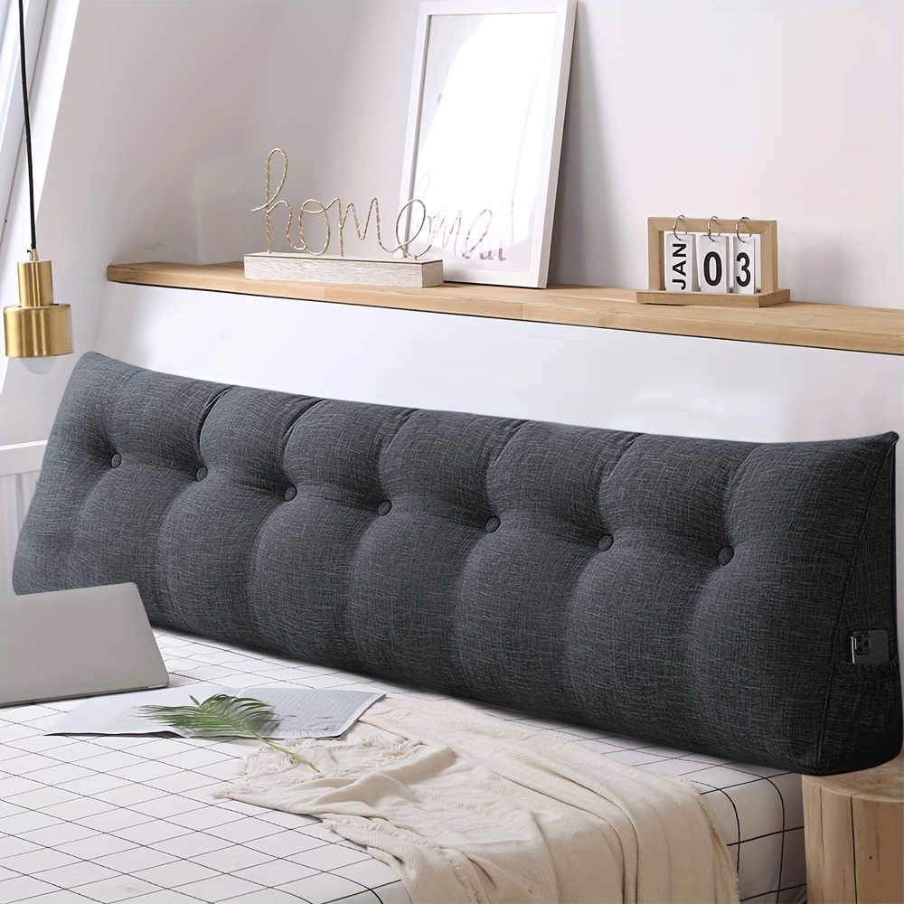 Triangular Wedge Pillow Headboard, 200x50x20cm, Linen Backrest Cushion With Removable Cover Back Rest Pillows, Washable Reading Pillow Lumbar Cushion Neck Support Pillow For Bed And Sofa (dark Gray)