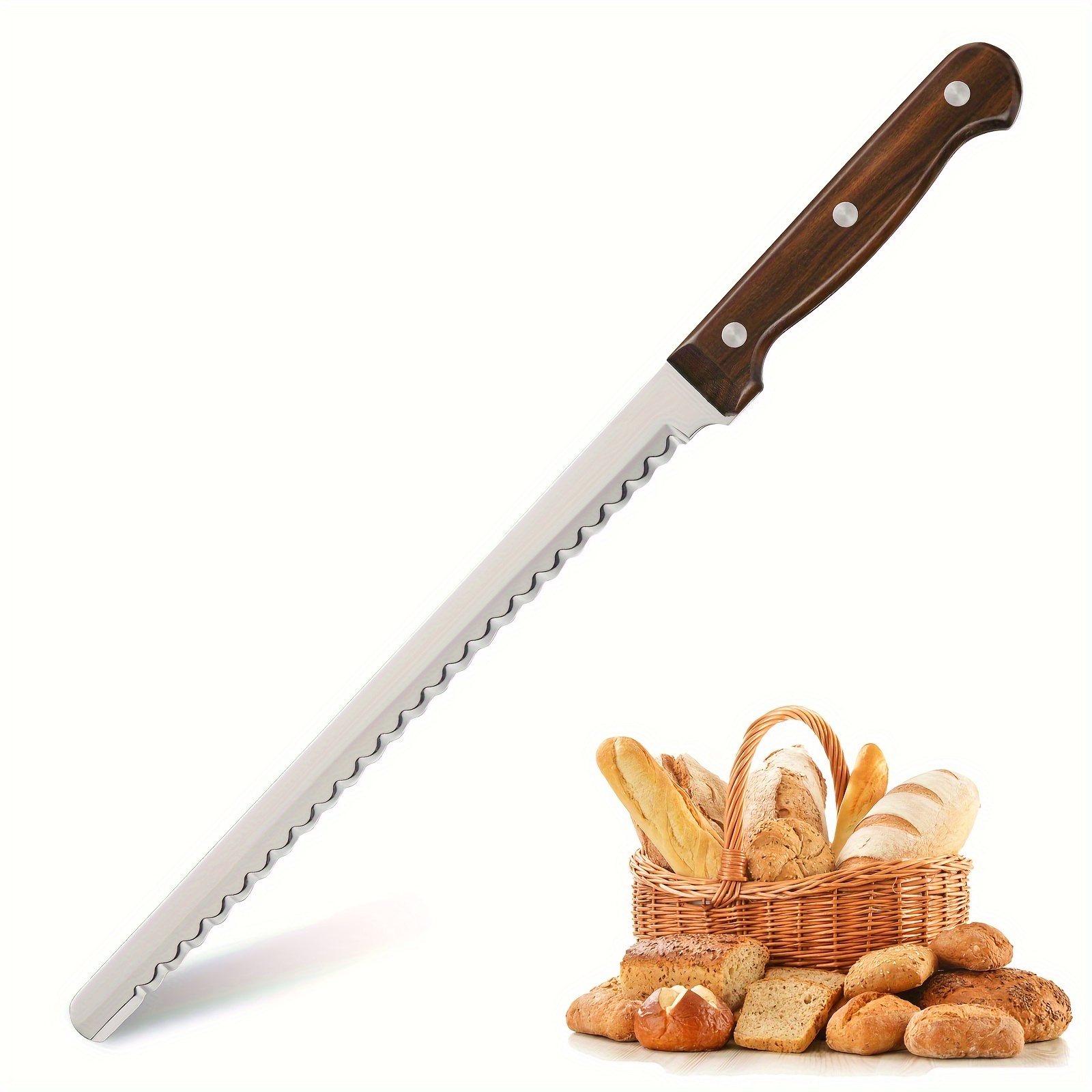 

2 Pcs 10 Inch Bread Knife Serrated Knife Wave Edge With Ebony Wood Handle For Kitchen And Restaurant