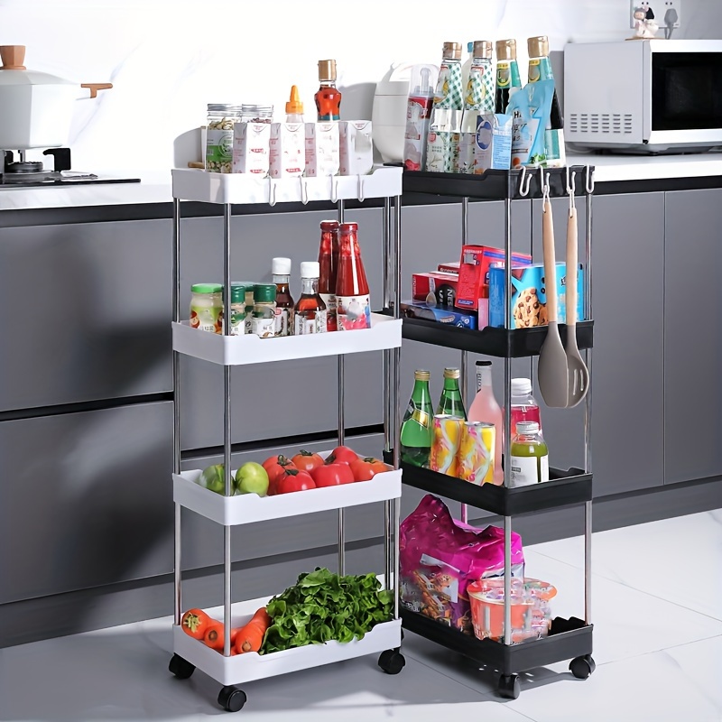 

1pc 3/4 Portable Gap Storage Organizer, Small Cart For Kitchen And Bathroom, Storage Shelves, Space Saving Narrow Storage Rack