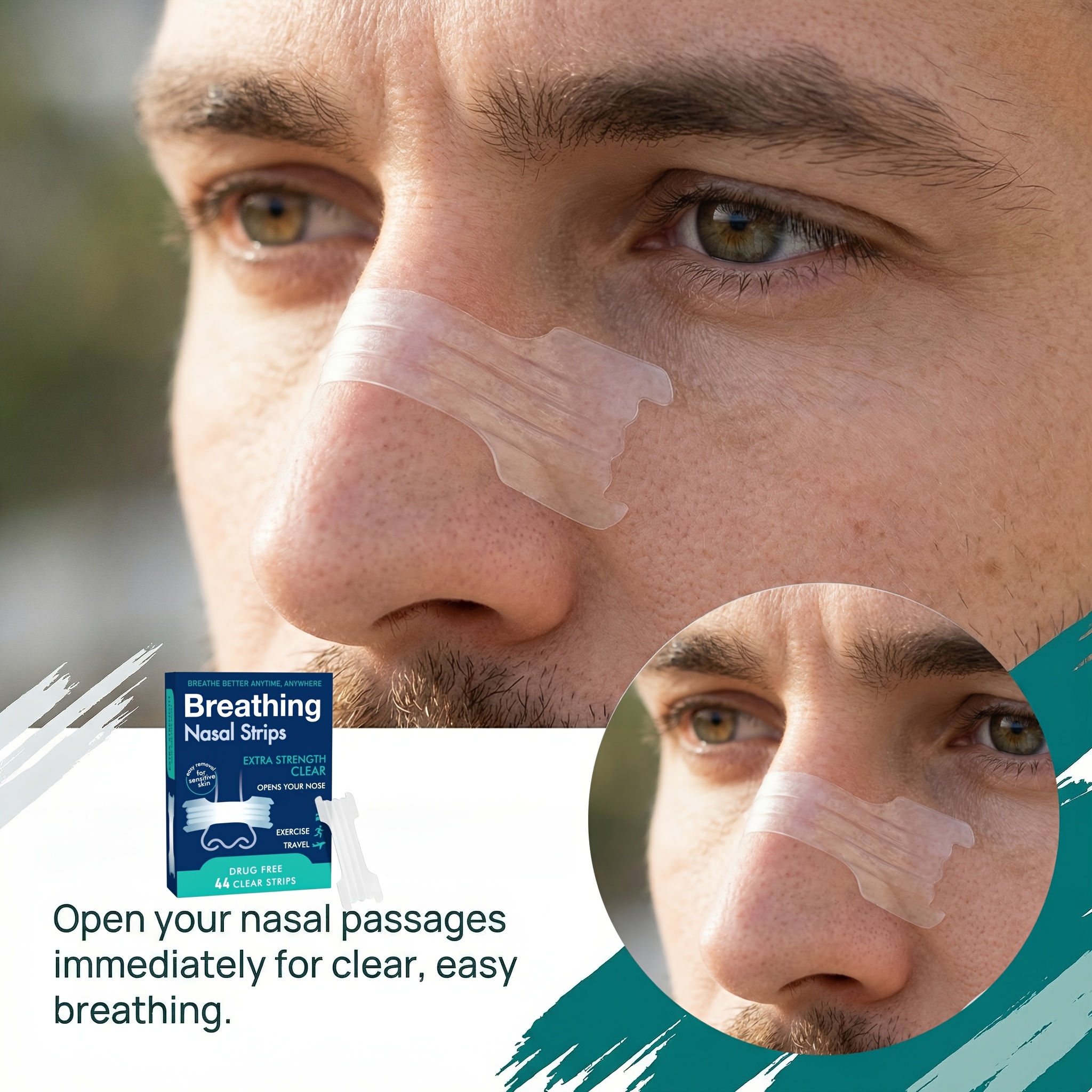 Breathe Freely, Perform Stronger. 44 Athletic Nose Strips for Enhanced Workout Airflow. Gentle, Comfortable Wear. WorkoutEssentials, FitnessGear, SportsPerformance, ActiveLife, TrainingDay.