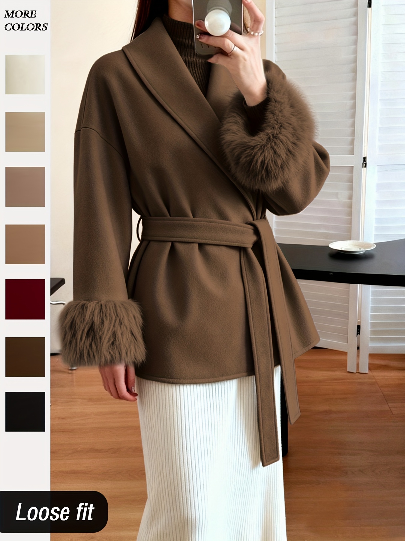 womens fashion elegant furry sleeve coat autumn winter womens clothing Product details 6