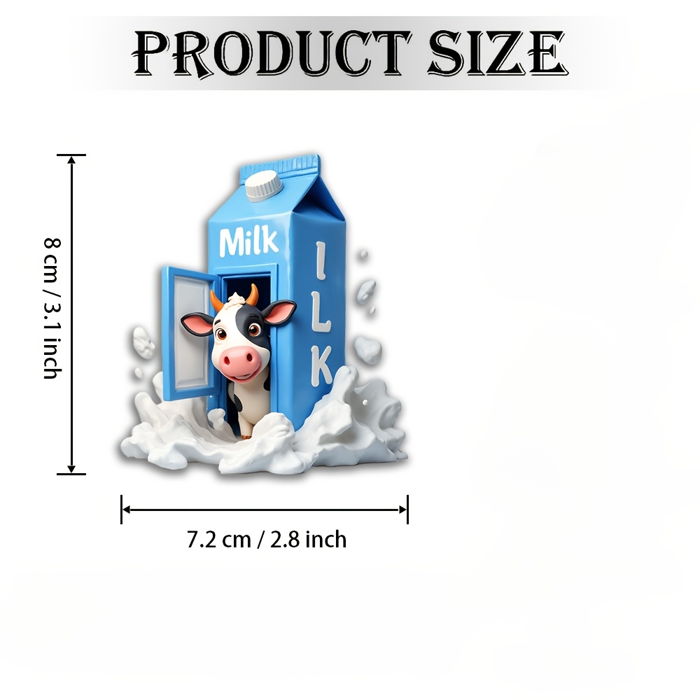 TEMU Een 2D platte acryl koelkastmagneet met een leuk melkcarton ontwerp, met een nieuwsgierige koe die uit de binnenkant kijkt. Zeer geschikt voor