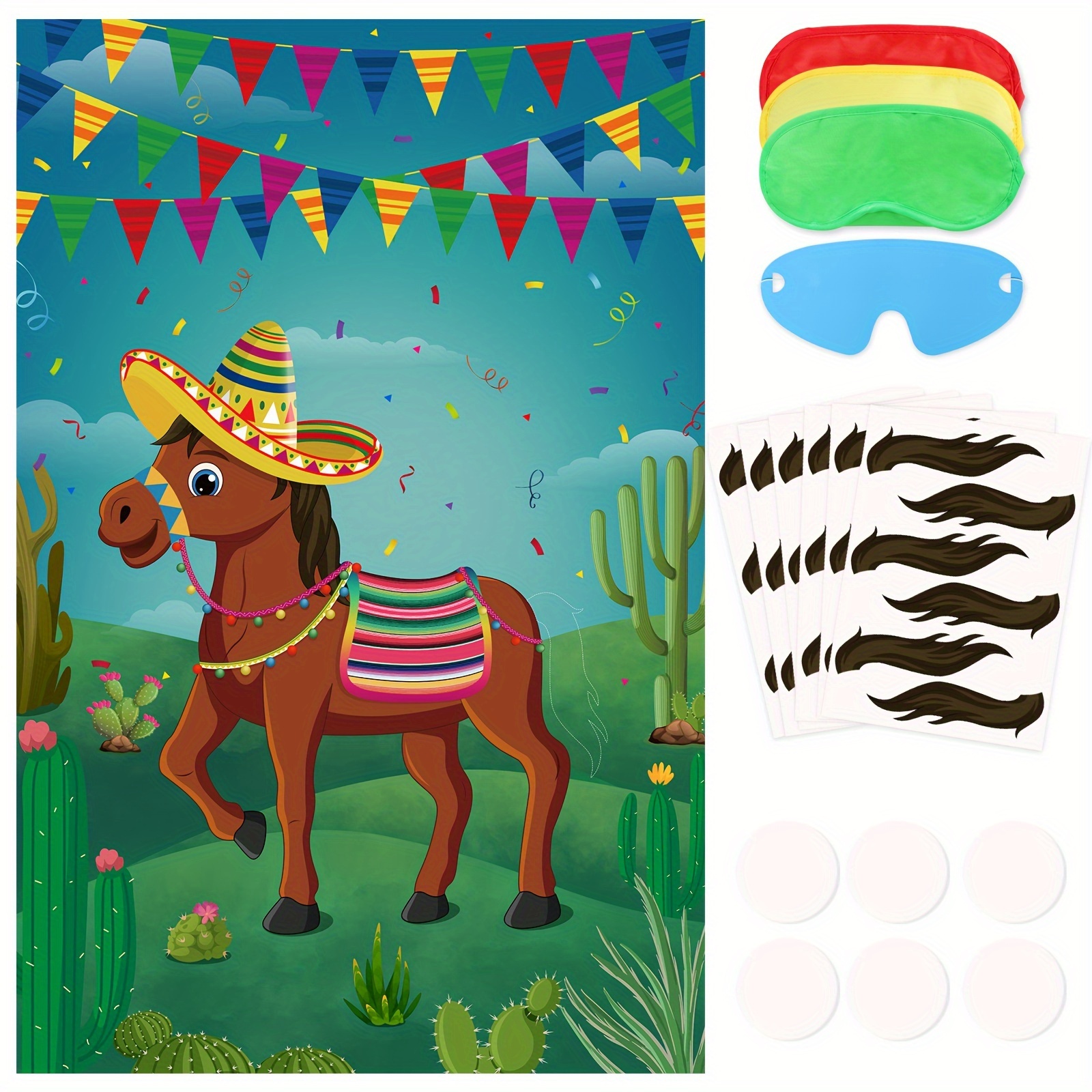 

Mexican Horse Game Stickers, On Game With 36pcs Tails Large Mexican Horse Games Poster For Birthday Party Carnival Fiesta Party Supplies Decorations