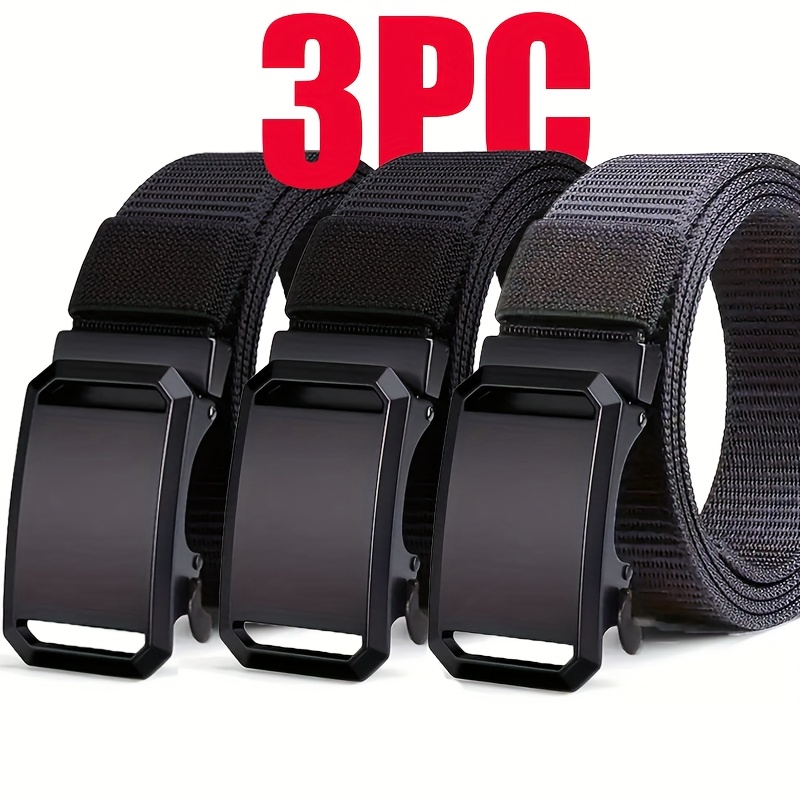 Image of 3pcs Men's Belt, Fashion Canvas Strap With Automatic - Perfect For Jeans, Men's Accessories, Outdoor Casual And Sports Training