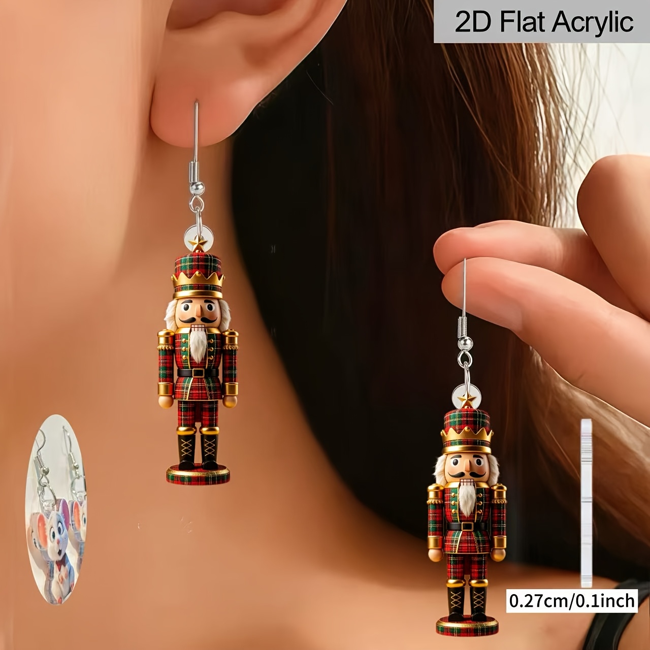 2D Acrylic Christmas Nutcracker Pendant DIY Earrings