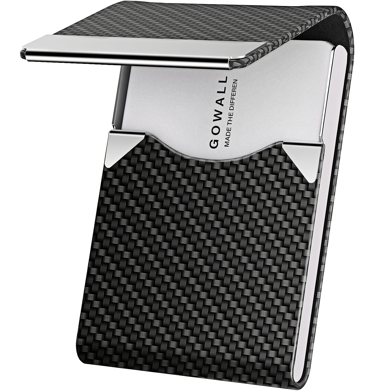 Image of Card Holder With An Ultra-thin Design Made Of Faux Leather And Stainless Steel, Featuring A Magnetic Closure And A Fiber Texture. It Can Store Business Cards And Credit Cards