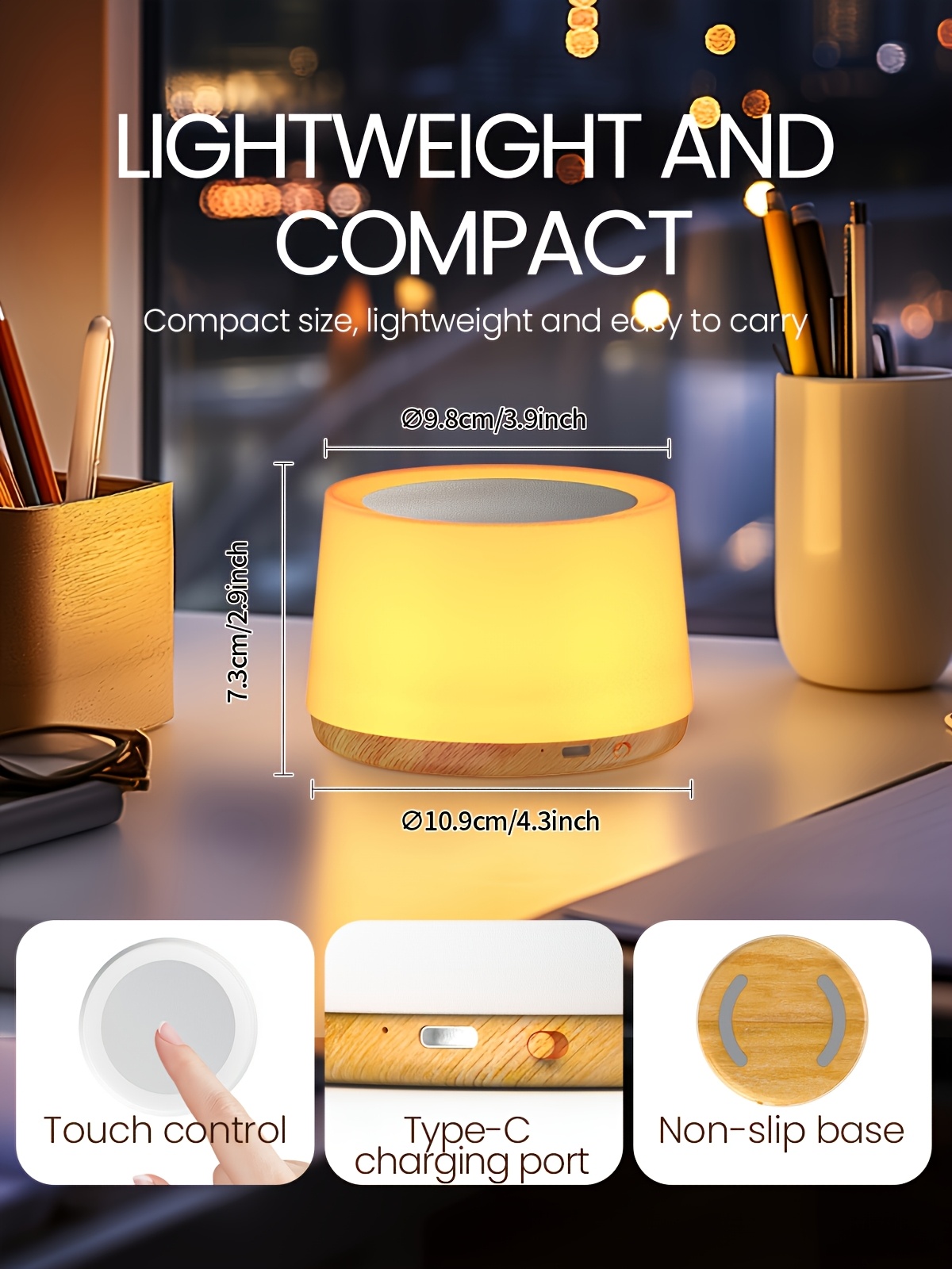 Lihangstar Touch-Sensitive Smart Lamp, a Brand New Touch Bedside Lamp, Night Light/Table Lamp, Adjustable Brightness And Color Night Light, USB Rechargeable/Suitable for Bedroom, Living Room, Parties, Desktop, Birthday Gift Ambient Light