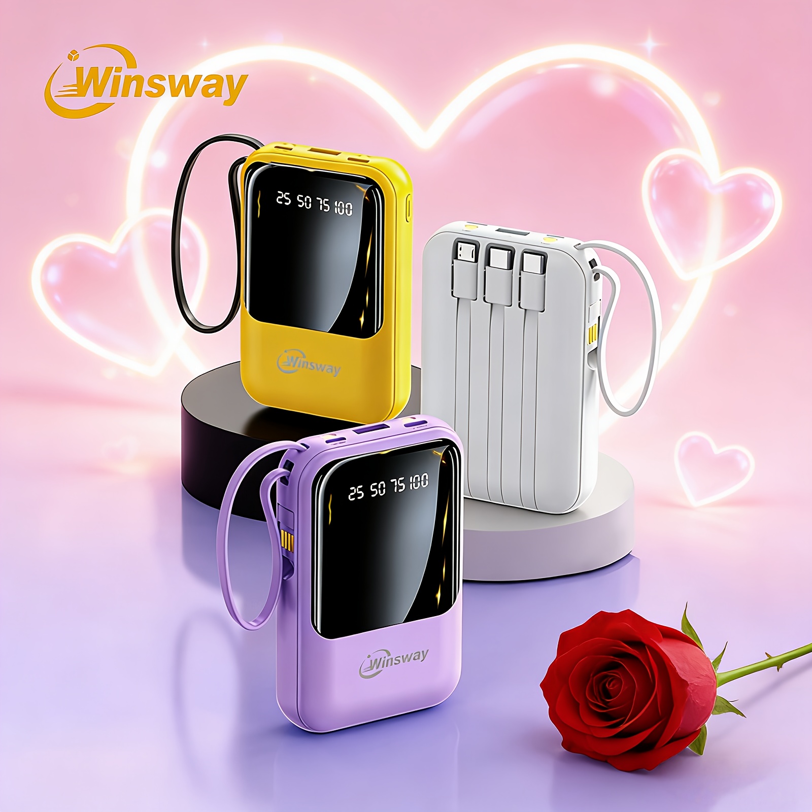 TEMU Winsway 10000 Large Capacity 5v2a Portable Fast Charging Power Bank, Comes With A Hanging Rope And, Led Battery Display Screen, On Board, Suitable For Mobile Phones And Tablets Christmas Gifts