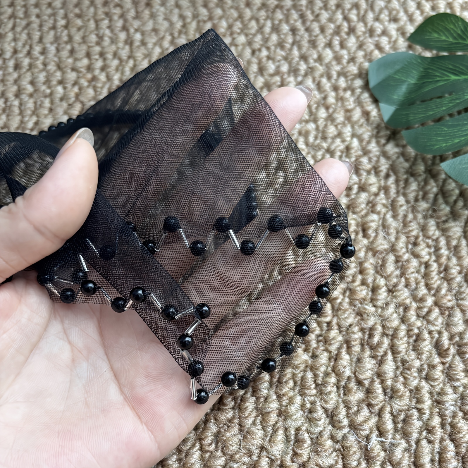 TEMU Black Beaded Tulle Headband, Vintage Dinner Veil Hair Hoop Dark Formal Dress Hair Accessory