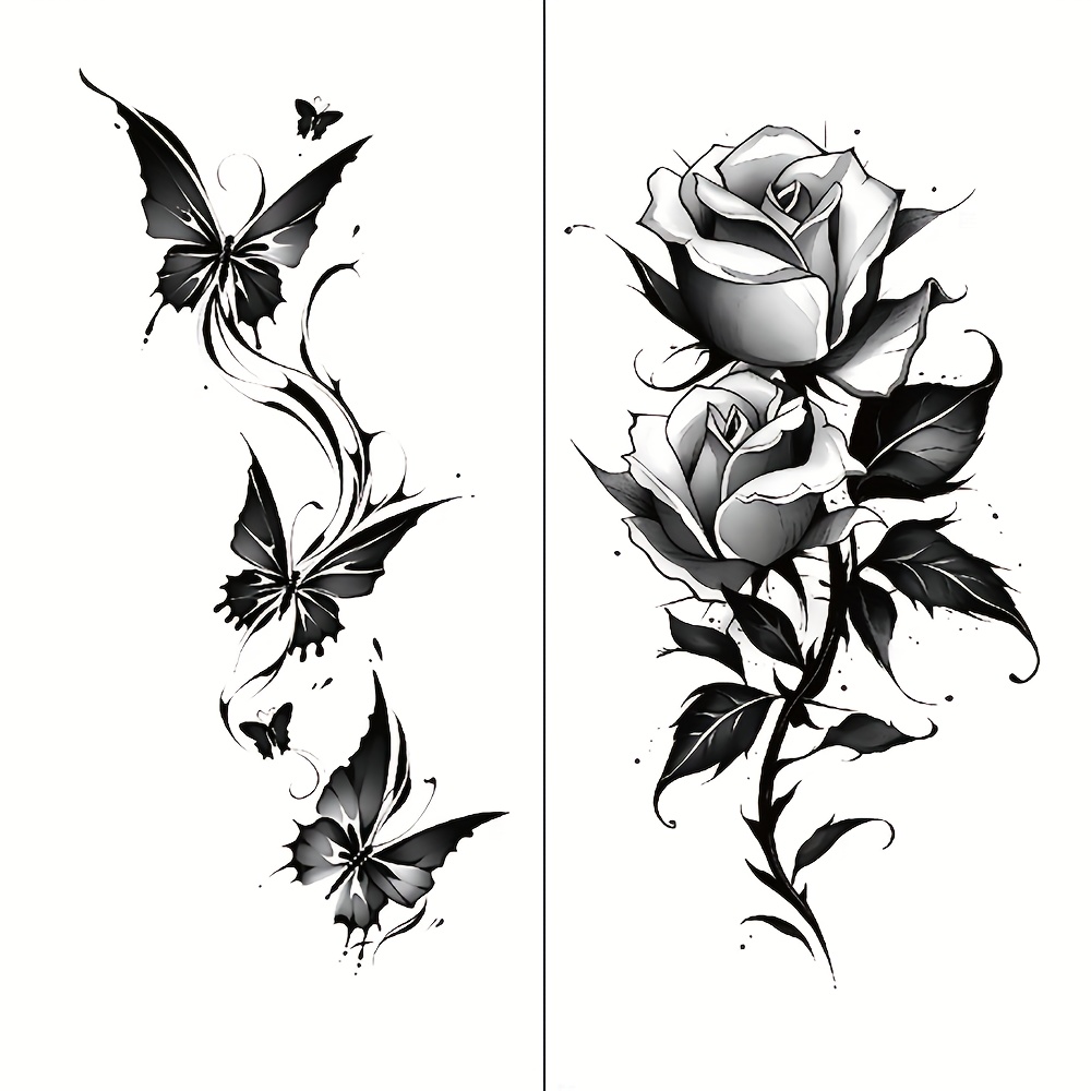 2pcs Temporary Tattoo Stickers Suitable For - Waterproof Safe & Rose Body Art, & Remove, Non-permanent Tattoos For Parties, Festivals, For Arm,, Ankle, Wrist, Temporarily Marked