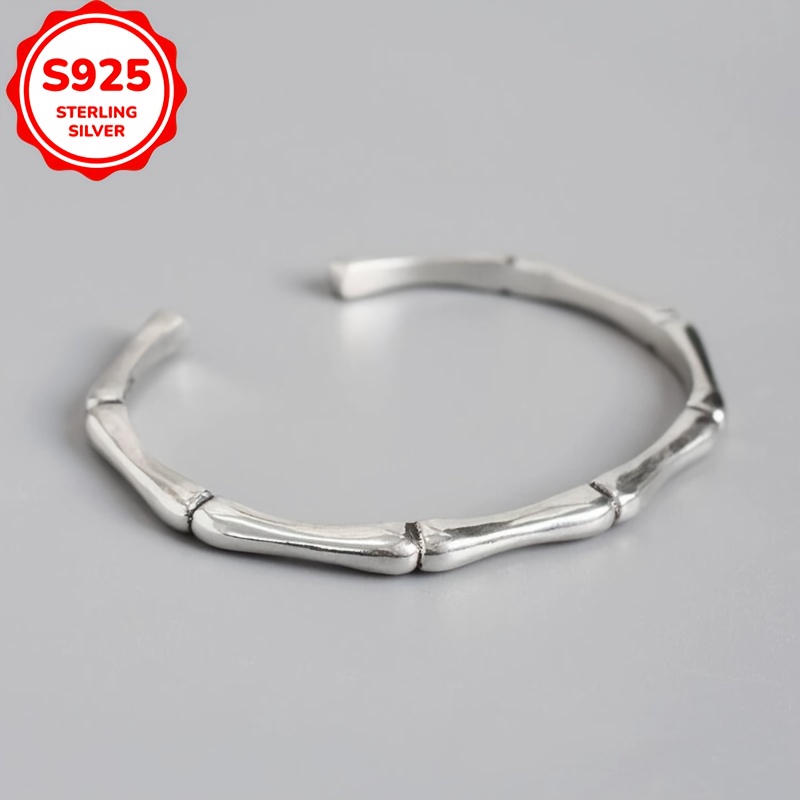 925 Silver Bamboo Node Bracelet - Adjustable Open Ended Bangle