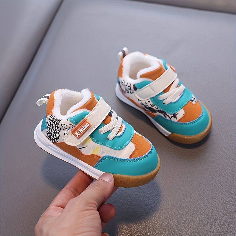 Pair Winter Warm Padded Sports Shoes for Infants, Boys Girls Non-Slip  Rubber Sole Leather Upper, Fabric Lining Insole, Casual Slip-On