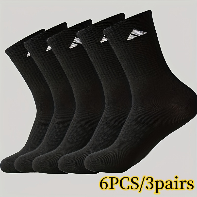 TEMU 6pcs/3 Pairs Men's Mid-calf Socks High-waisted Long Sports Socks Solid Color Easy Elasticated Socks Unisex Couple's Versatile Autumn/winter