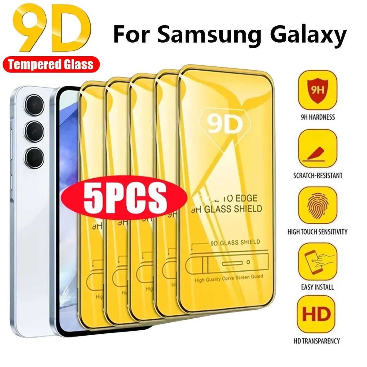 

5pcs 9d Tempered Glass Screen Protector , Glossy , 9h Hardness, Scratch & Fingerprint Resistant, , , With Full Coverage Display Guard