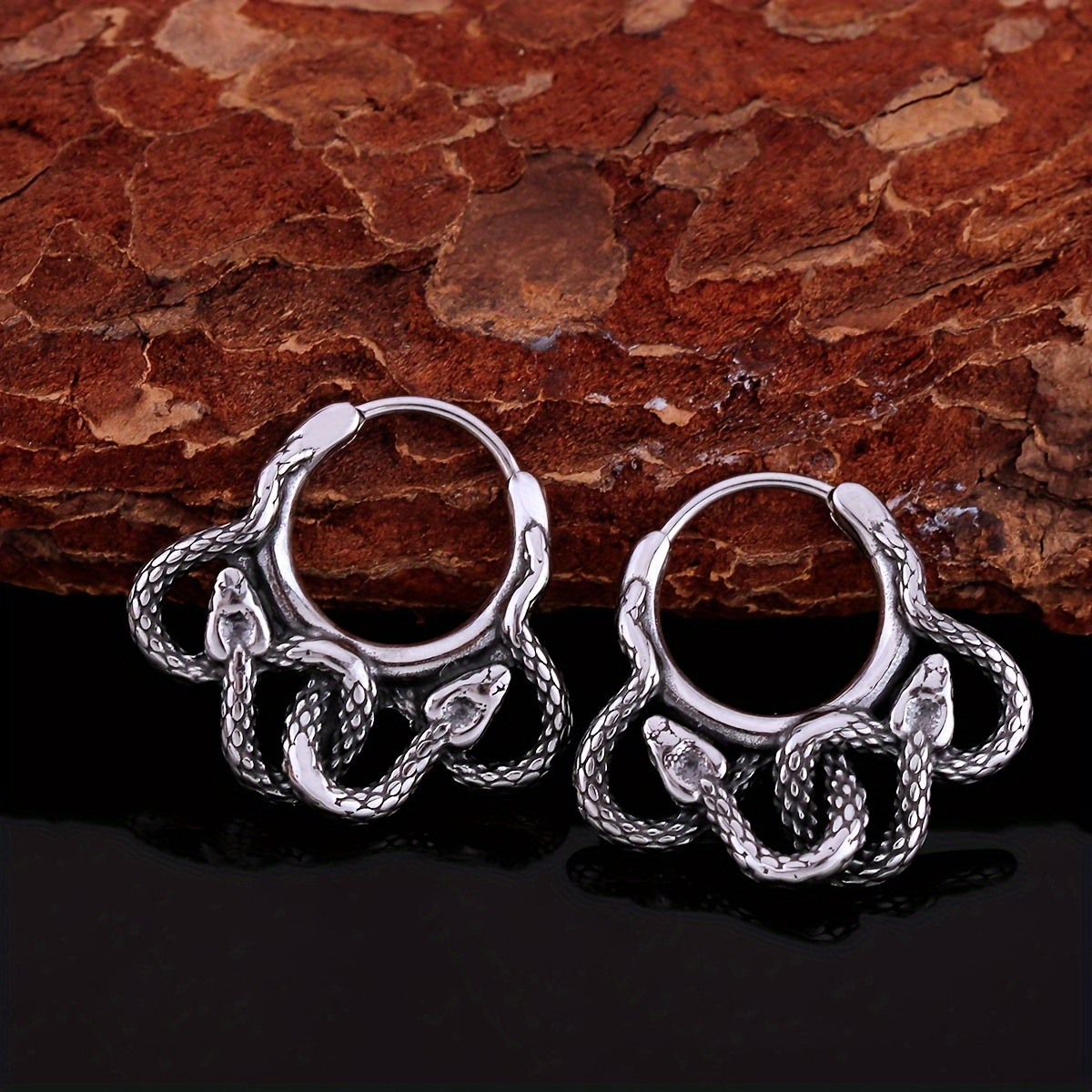 

1pair Hip Hop Circle Snake Earrings, Men's Stainless Steel Earrings, Valentine's Day Earrings Gift