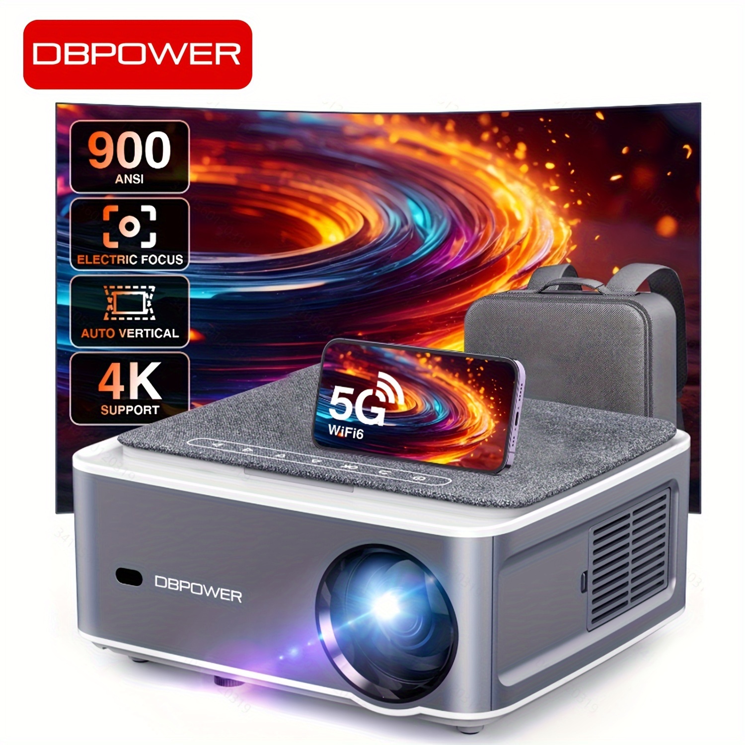 

5g Wifi Projector With 900 Ansi Ultra Hd, Electric Focus/auto Correction, Native 1080p Outdoor Projector 4k Support, 4p4d/zoom/ppt, Portable Mini Movie Projector For Phone/laptop/dvd, Gray