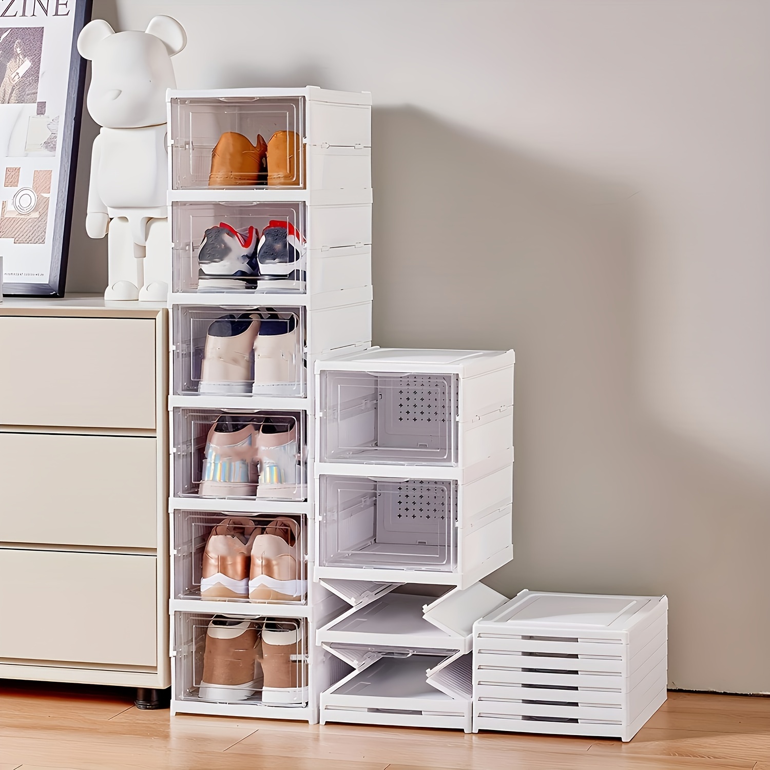 

1pc 3/6-tier Stackable Shoe Rack, Plastic, No Assembly Required, Space Saving Storage Organizer, For Home Entryway Bedroom Closet