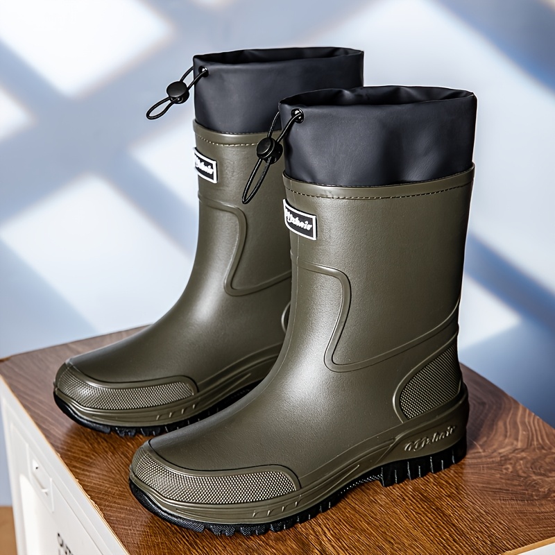 TEMU New Women's Fashion Rain Boots Mid-calf Zippered Work Anti-slip Wear-resistant Rubber Shoes For Outdoor Car Wash Camping Fishing Shoes For