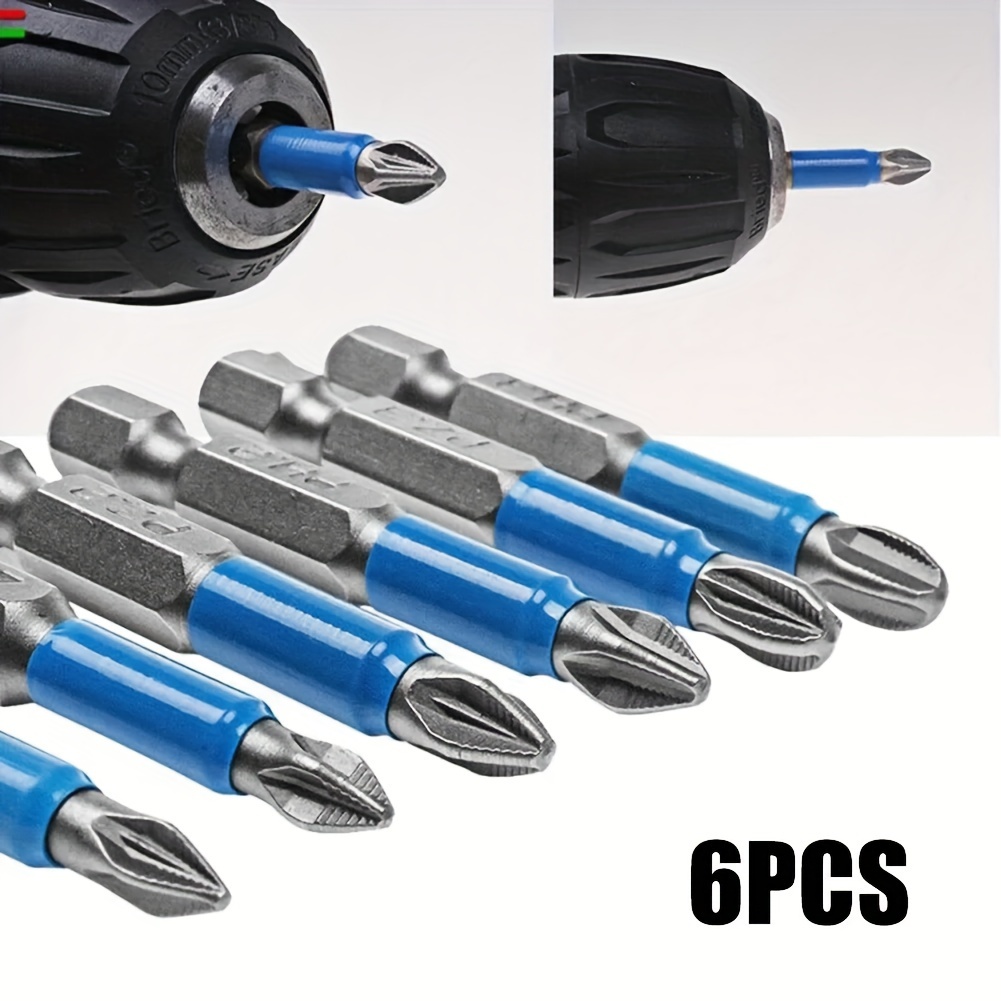 

6-piece 1/4" Hex Drive Screwdriver Bits Set With Blue Insulation - Ph1/ph2/ph3/pz1/pz2/pz3