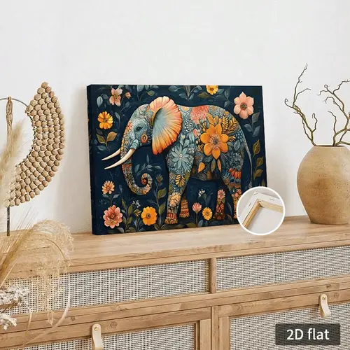 2d canvas wall art with wooden frame ready to hang decor for living room bedroom or dining room dining room decoration wildlife theme canvas elephant decor 2d flat room decor