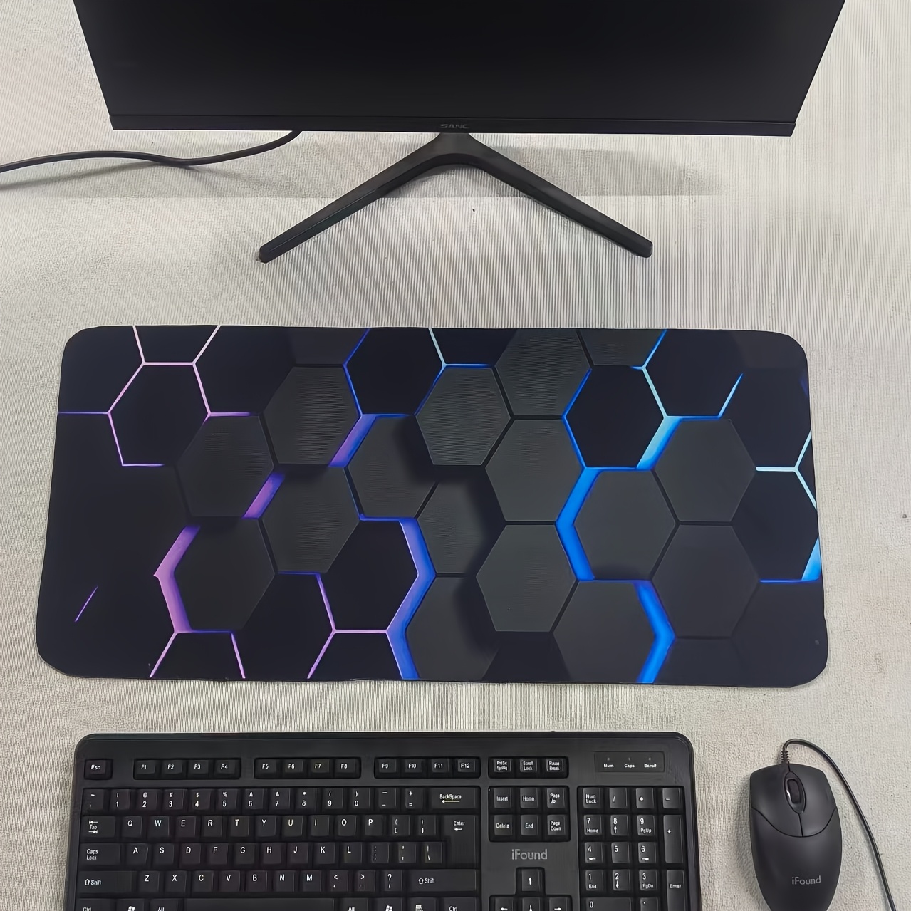 TEMU Large Gaming Mouse Pad, Blue Purple Hexagon Pattern, With Non-slip Rubber Base, Gift Mouse Pad, Multiple Sizes Available, Suitable For Keyboard,