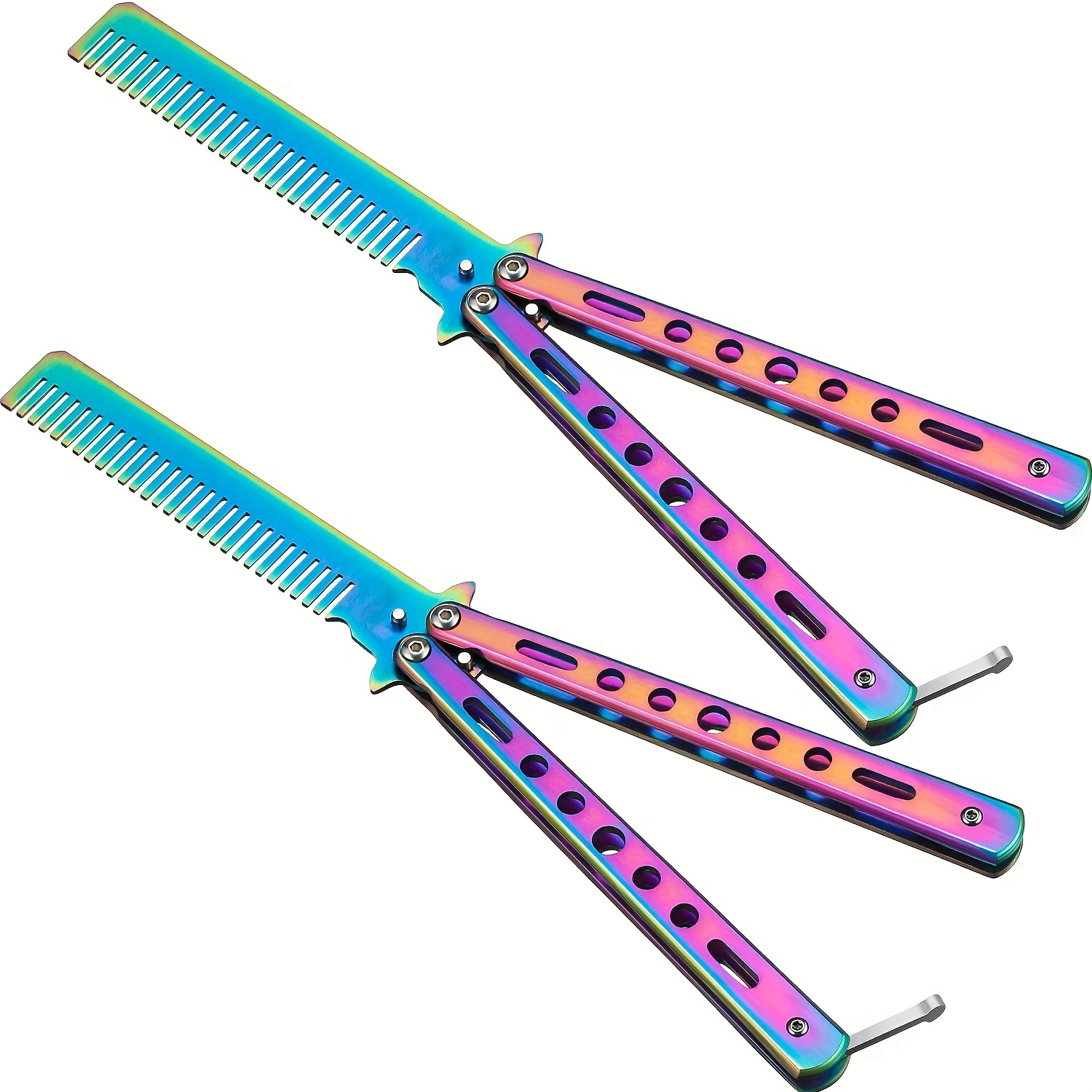 TEMU 2pcs Foldable Hair Comb - Stainless Steel Design, Portable Hair Trimmer For Barber Training Beginners, Sweat-proof Sports Hairstyling Tools For