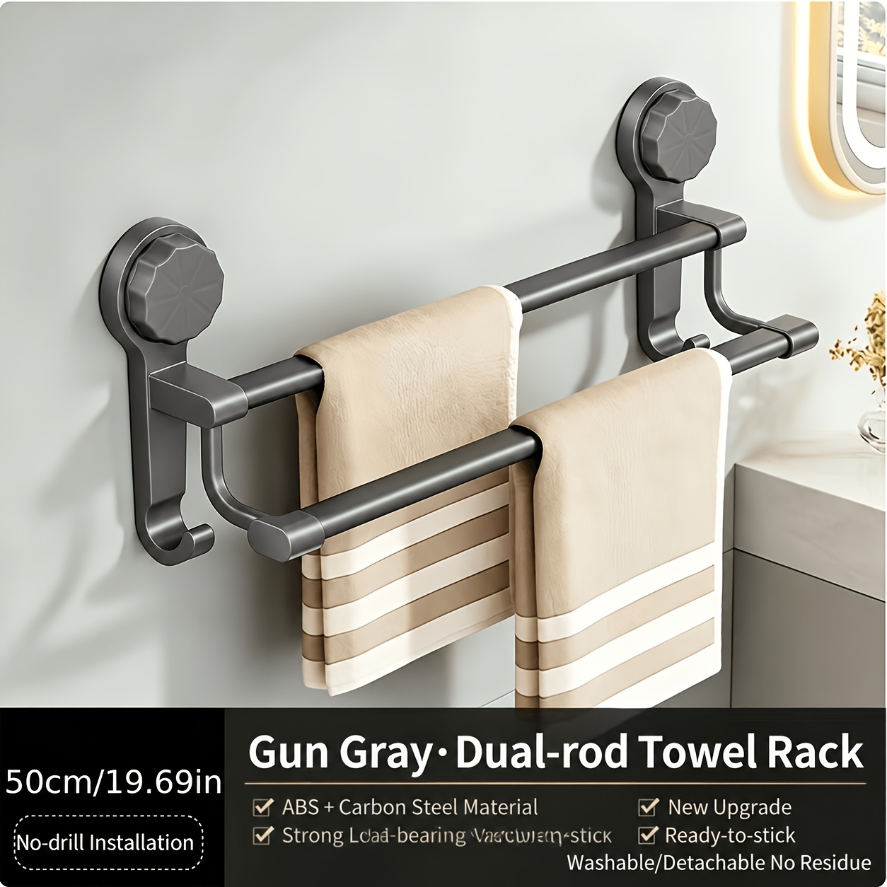TEMU Toallero de pared sin clavos para baño, 1 pieza para toallas, no requiere taladrar, toallero de ducha de acero al carbono de resistencia, estilo