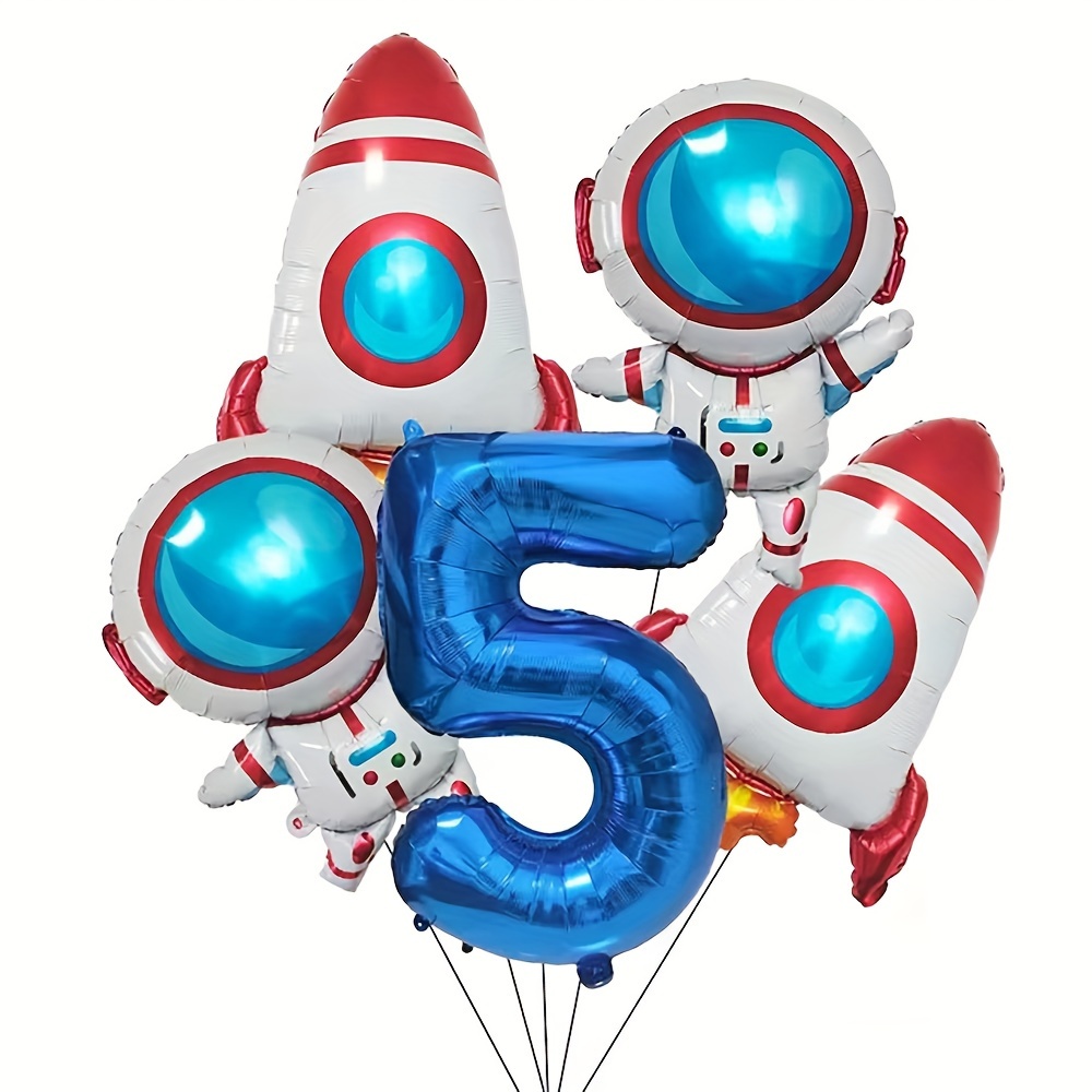 5pcs Astronaut Rocket Balloon Set Digital Balloons, Suitable For Birthday, Shower Party, Halloween Decorations, Christmas Decorations For Christmas, Halloween