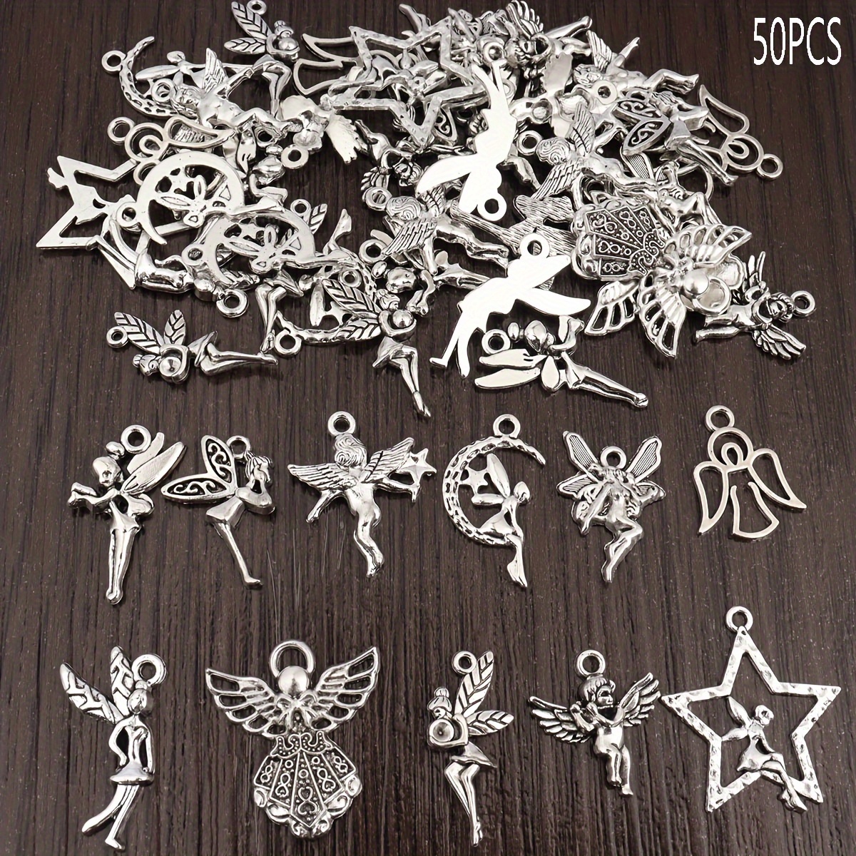 Image of 50pcs Assorted Vintage Classic Silvery Alloy Pendants For Diy Earrings, Necklaces, Bracelets, And Jewelry Making