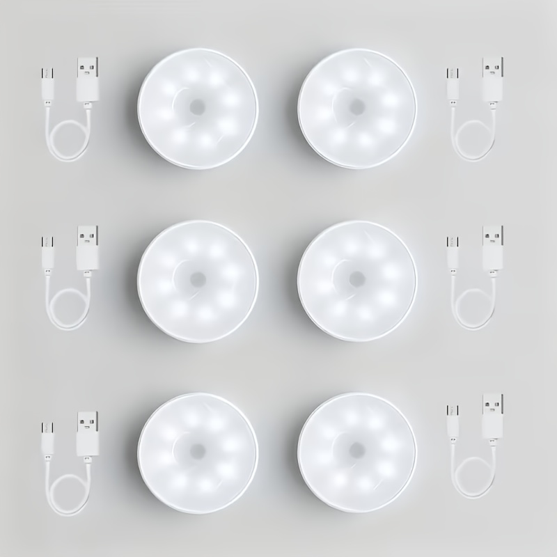 Image of Round Led Motion Sensor Light, Bedside & Under-cabinet Lamp, Easy Magnetic Mount, Usb Rechargeable. Dual : Smart Sensor & -on, Warm White/cool White Light. Perfect For Cabinets.