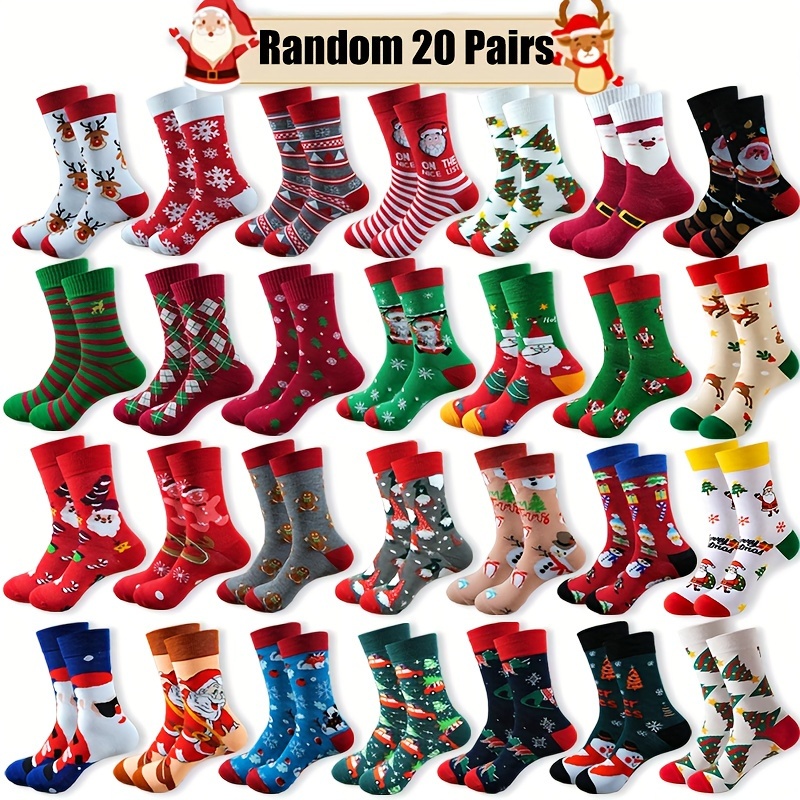 Image of Random 12/20 Pairs Of New Autumn And Winter Warm Christmas Santa Claus Gingerbread For Man Cute Long Stockings, The Best Christmas Gift For